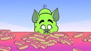 Beast Boy as a pig eats hot dogs