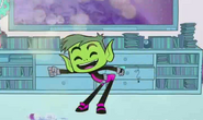 Beast Boy dances when he's given a chance to hold the vial...