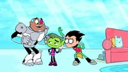 Beast Boy offers to play against Cyborg.