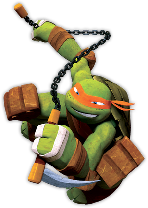 Michelangelo in his normal ninja gear.