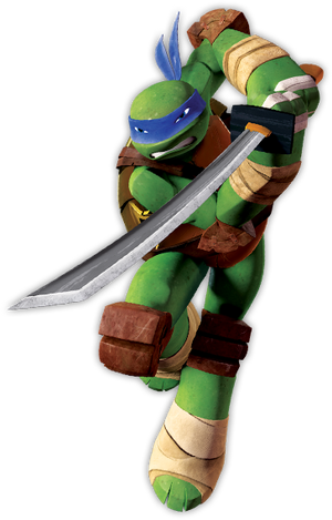 Leonardo in his normal ninja gear.