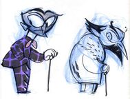 Official rough character sketches of Marty Rossian. The final decision for his design was a combination of these two rough designs.