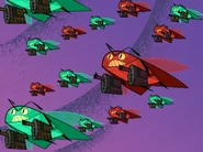 Cluster Air Force Drones with two laser guns as their arms.