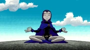 Raven, in full view, meditating.