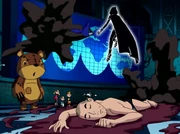 Plasmus reverts to human form, Otto, after rendered unconscious by Raven astral ability.