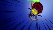 Starfire assaulting her enemies from the air.