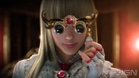 Lili looking at Jun Kazama through binoculars.