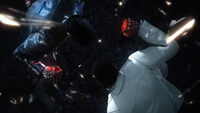 Kazuya and Jin fight in the Tekken 6 cinematic opening.