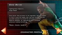 Eddy's character profile in the Wii U version of TTT2.