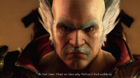 Close up Heihachi after inviting the journalist to interview him