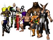 Los subjefes y el jefe final: Lee, Armor King, Prototype Jack, Anna, Kunimitsu, Ganryu, Kuma, Wang, y Heihachi Mishima