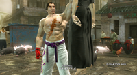 Kazuya's "pathetic" winpose in Tekken 6, performed on a barefoot Asuka Kazama.