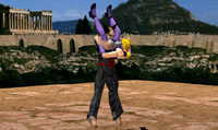 Heihachi using his Jumping Powerbomb on Nina in Tekken 2.