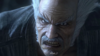 Heihachi is shocked at Akuma's Hadoken