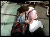 Lei cuffs a criminal in his Tekken 5 ending.