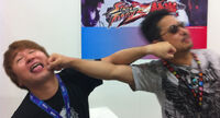 Ono and Harada jokingly posing