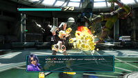 Combot fighting Tekken Force soldiers with Violet's instruction in Fight Lab mode.