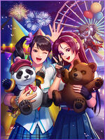 Xiaoyu and Athena Asamiya Card, holding Panda and Kuma plushies (Armor King can be seen in the background)