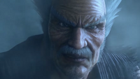 Heihachi after headbutting Akuma against the cracked wall