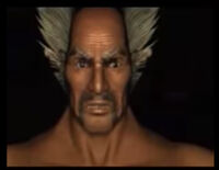 Heihachi is shocked after a Tekken Force soldiers body is thrown past him, in Jin's Tekken 3 ending.