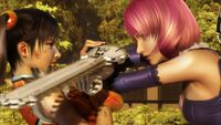 Alisa's chainsaws criss-crossed against Xiaoyu's throat but Xiaoyu blocked it with her hands