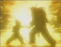 Kazuya as a child sparring with Jinpachi Mishima in his Tekken 5 ending.