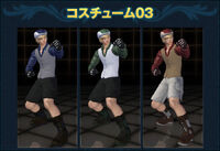 Leo's 3rd DLC costume, a Formal Vest and Cargo Shorts ensemble with a Knit Cap and Glasses