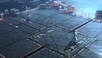 Lars Alexandersson and Jin Kazama approaching one another in the Rebel Hangar in Tekken 8's Story Mode.