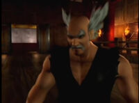 Heihachi backs away from Devil, in Kazuya's Tekken 4 ending.