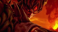 Close-up of Devil Kazuya as he clashes with Akuma.
