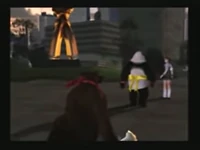 Panda returning to Xiaoyu, leaving behind a rejected Kuma, in Panda's ending.