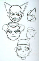 Heihachi along with Wang and Ganryu face's expression early art concept in original Tekken