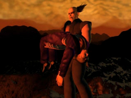 Kazuya es arrojado a un volcán por Heihachi en el final de Tekken 2 de Heihachi