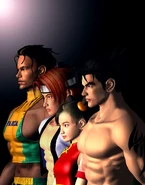 Eddy, Hwoarang, Xiaoyu y Jin en Tekken 3.