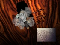 Picture in picture comparison of the floor carving "Heihachi and Kazumi" from Pagoda Temple and Tekken 7's Mishima Dojo.