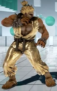 Akuma con el traje DLC Gold Metallic.