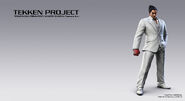 An image with Kazuya in a white suit.