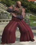 Crâne rasé, chemise et poignets de ninja, hakama