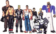Od lewej: Jack, Marshall Law,Paul Phoenix, Kazuya Mishima, Michelle Chang, Nina Williams, Yoshimitsu i King