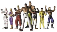 Od lewej: Yoshimitsu, Nina Williams, Paul Phoenix, Kazuya Mishima, Jack, Michelle Chang, Marshall Law i King
