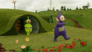 The Teletubbies are walking out of their house and groaning for the Tubby Bye-Bye