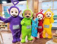 Tinky Winky, Dipsy, Laa-Laa and Po with Katherine Jenkins on the set of This Morning