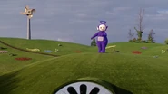 Tinky Winky dancing on top of the House