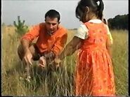 Andy and the three children see the grasshoppers.