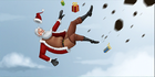 Santa falling off of a cliff.