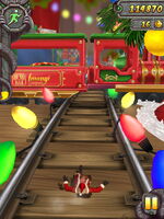 An express train bearing the Imangi Studios logo.