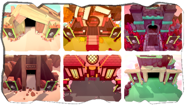 All six Club Dojos as depicted in the in-game Dojo Wars tutorial.