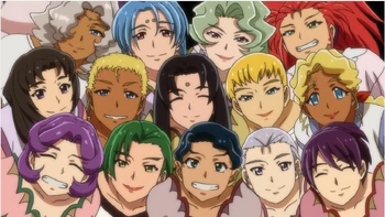 Top: Gyokuren, Misaki, Seto, WashuMiddle: Minaho, Mikami, Funaho, Amane, Mitotobottom: Mizune, Airi, Yuzaki, Tennyo, Amame