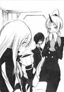 Diablo watches Shion stew in happiness when Rimuru is satisfied by her tea.
