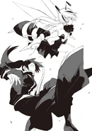 Apito and Mai struggle with each other in an intense battle.